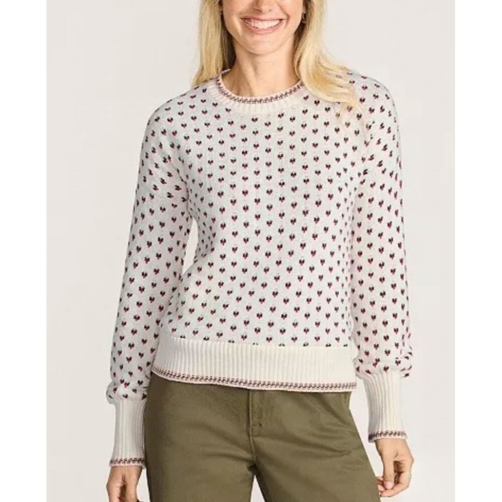 Lands' End Size S Sweater Drifter All Over Jacquard Jersey Crew Neck 100% Cotton